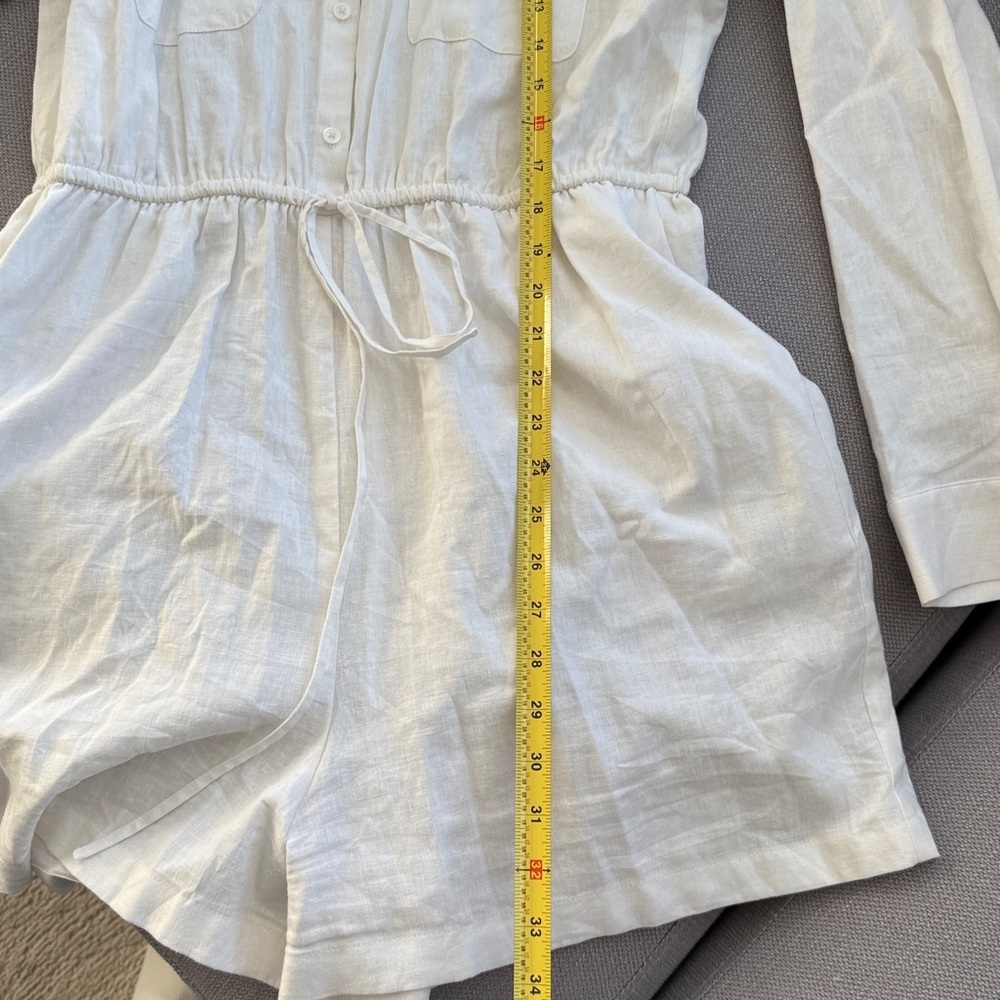 Express Linen Blend White Short Jumpsuit with Drawstring Waist Size L - Picture 8 of 9